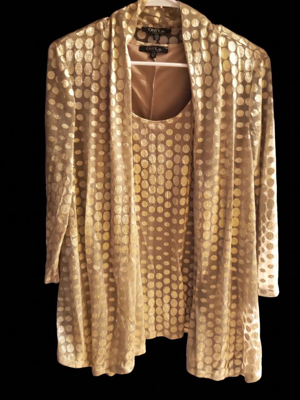 ONYX NITE GOLD POLKA DOT AND SHEER 2 PIECE FESTIVE TANK TOP COVER UP SET IN XL